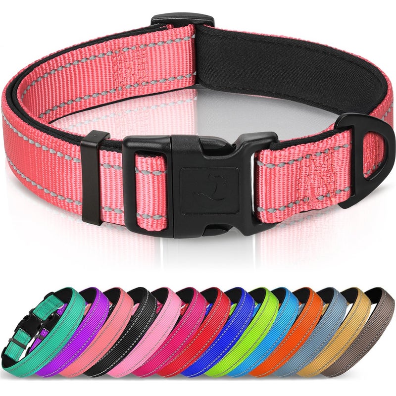 Joytale Reflective Dog Collar, Soft Neoprene Padded, Metal D-Ring, Nylon Pet Collar Adjustable for Large Dogs, Neon Pink, L - Image 1